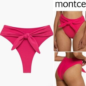Montce Raspberry Pink Paula Rib Waist Tie Bikini Bottoms Ribbed Sz XL 122$